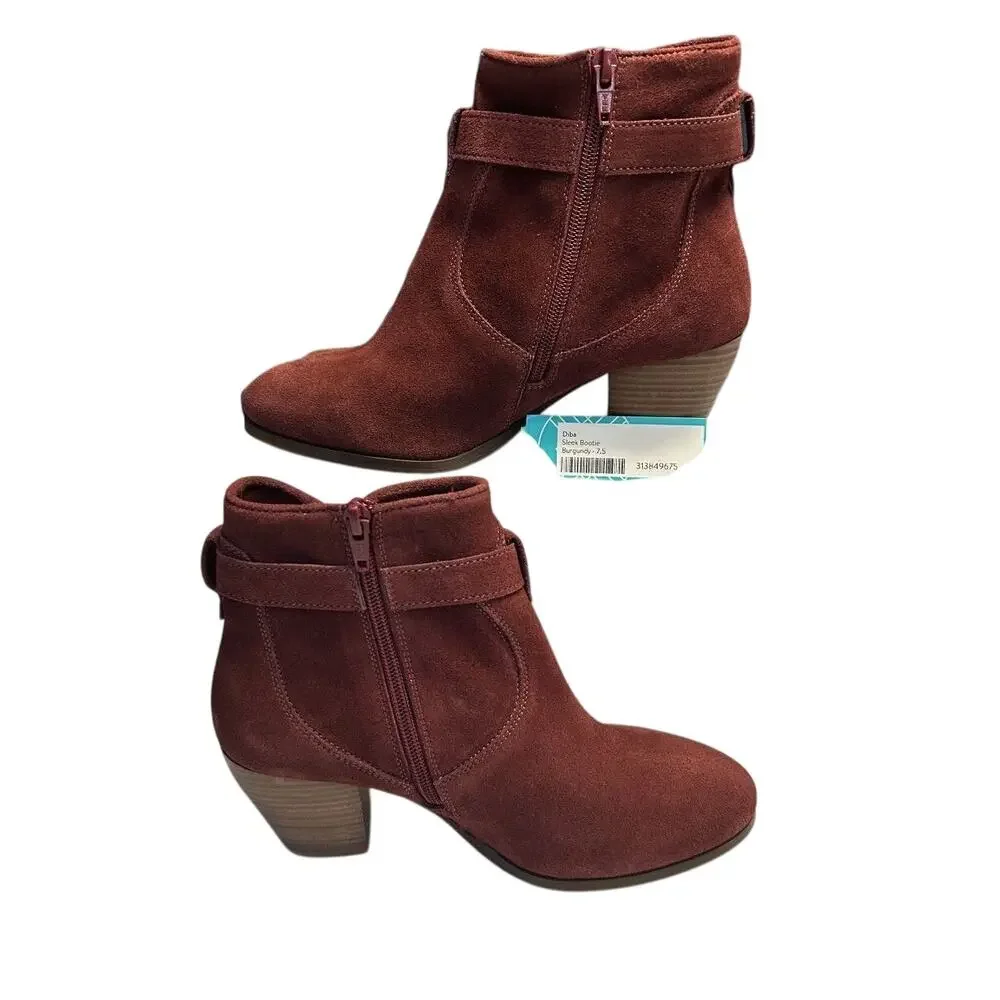 VGC Violet & Red Jackson Lazer Cut Topline Buckle Side Zip Bootie Burgandy 7.5